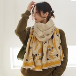 Khăn quàng nữ len Cashmere họa tiết hoa KQ-WD03
