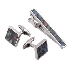 Kẹp cà vạt + Khuy măng set CB-WD007 khảm trai thời trang