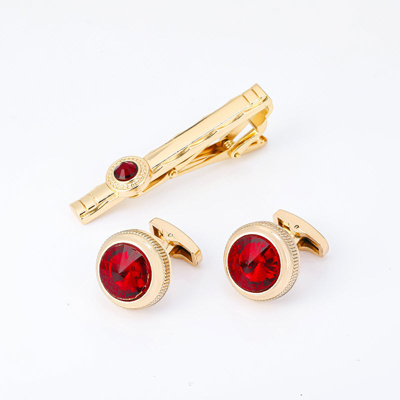 Set combo 2 món Kẹp cà vạt + Khuy măng set CB-WD014 đá màu đỏ