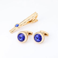 Set combo 2 món Kẹp cà vạt + Khuy măng set CB-WD014 đá màu ruby xanh dương