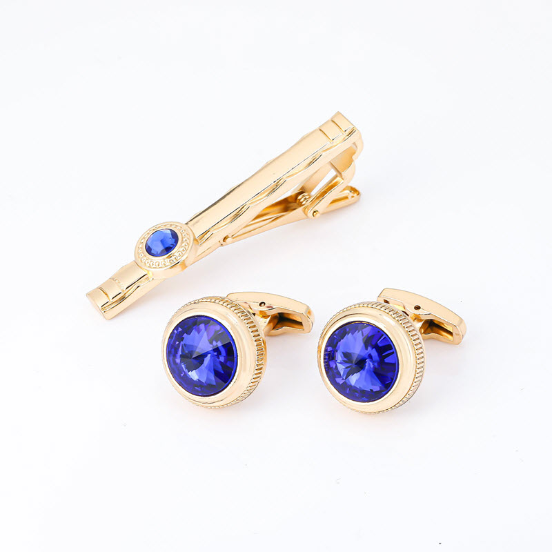 Set combo 2 món Kẹp cà vạt + Khuy măng set CB-WD014 đá màu ruby xanh dương