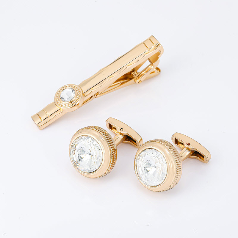 Set combo 2 món Kẹp cà vạt + Khuy măng set CB-WD014 đá màu trắng